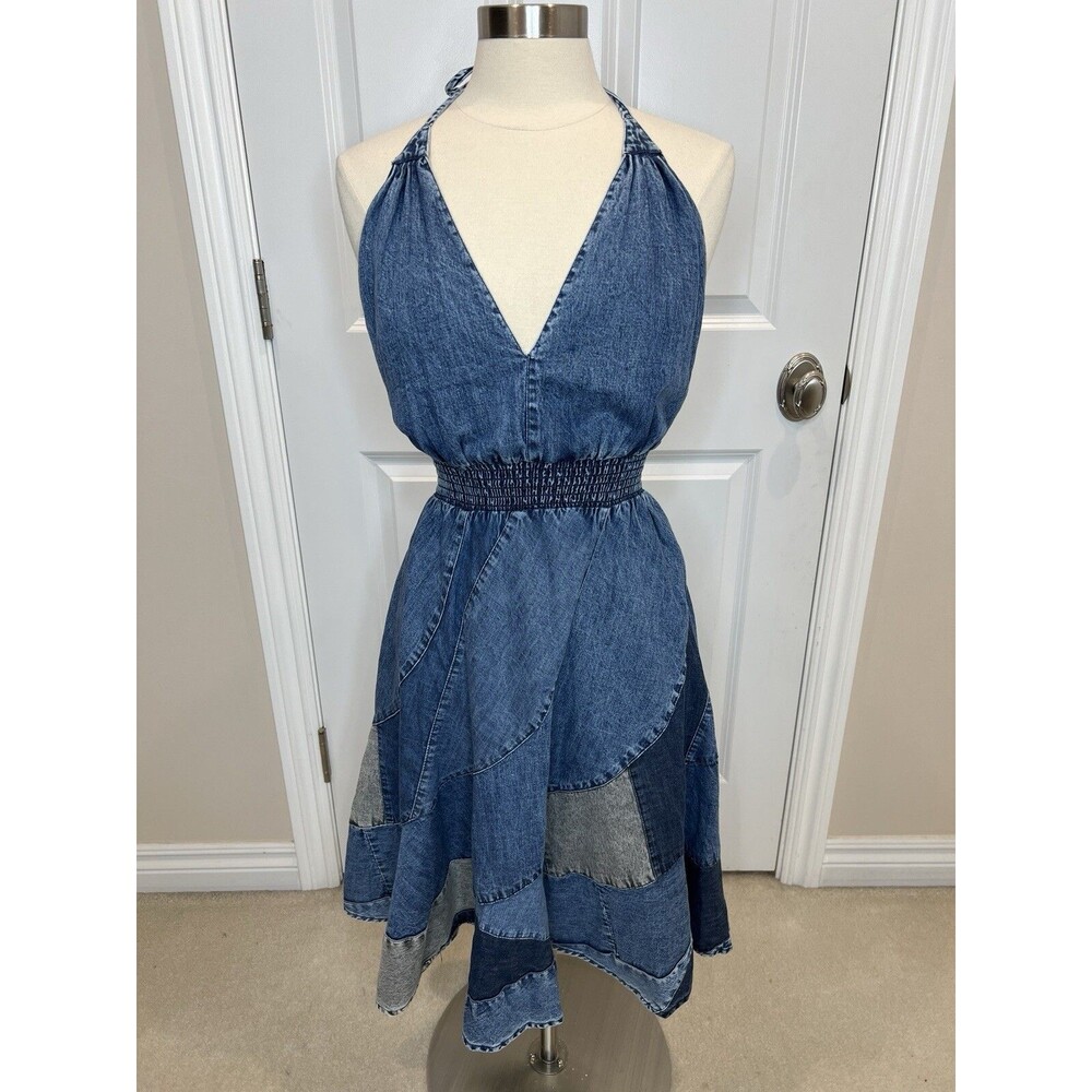 Young Threads M Babydoll Dress Denim Cowgirl Patchwork Western New